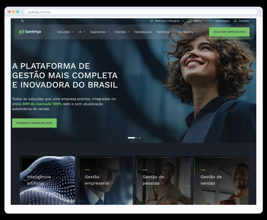 Site da Sankhya, parceiro desenvolvedor homologado do Interago